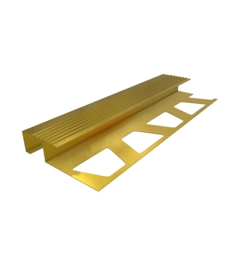 კიბის საფეხურის კანტი ალუმინის 25*25 გოფრირებული 1120 2,5მ ოქროსფერი მწარ. PROPLAST