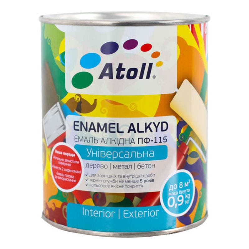 0.8კგ ემალის საღებავი შავი მქრქალი ATOLL ПФ-115