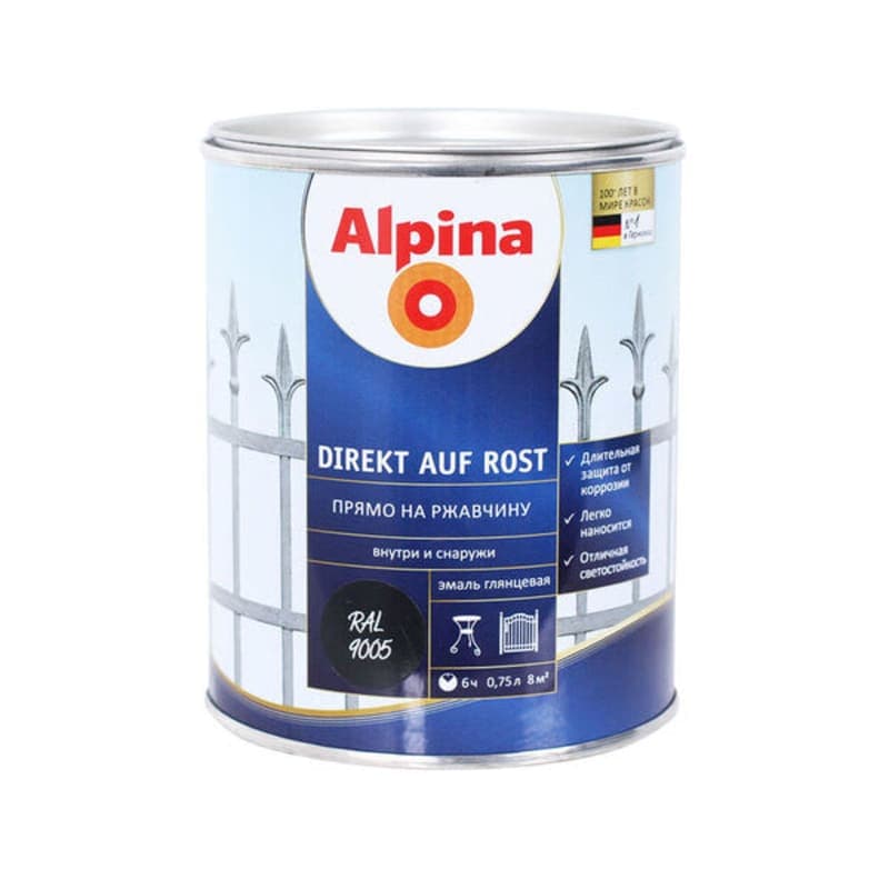 0.75 ლ ანტიკოროზიული საღებავი ALPINA Direkt A Rost RAL9005
